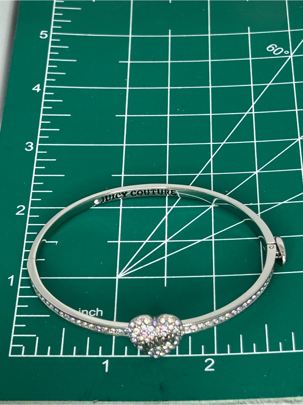 JUICY COUTURE AB PAVE CRYSTAL HEART HINGE BANGLE BRACELET - Picture 3 of 3